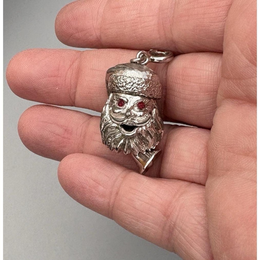 Rare Monet 1960s Charm Santa Claus Head Mechanical HAVE A MERRY Signed Christmas